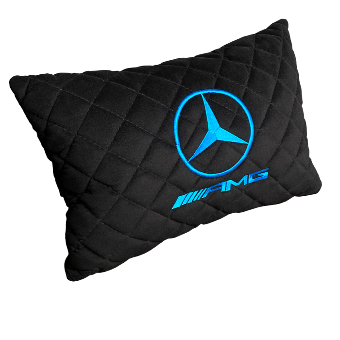 Подушки из алькантары Подушка из алькантары черная с вышивкой Mercedes AMG (Бирюзовая)