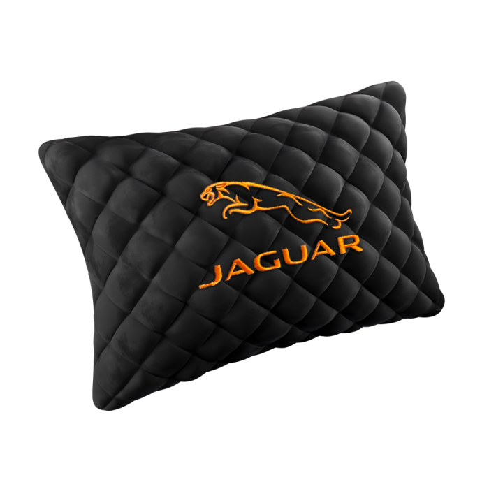 Подушки из алькантары Подушка из алькантары с вышивкой Jaguar (Черная/Оранжевая)